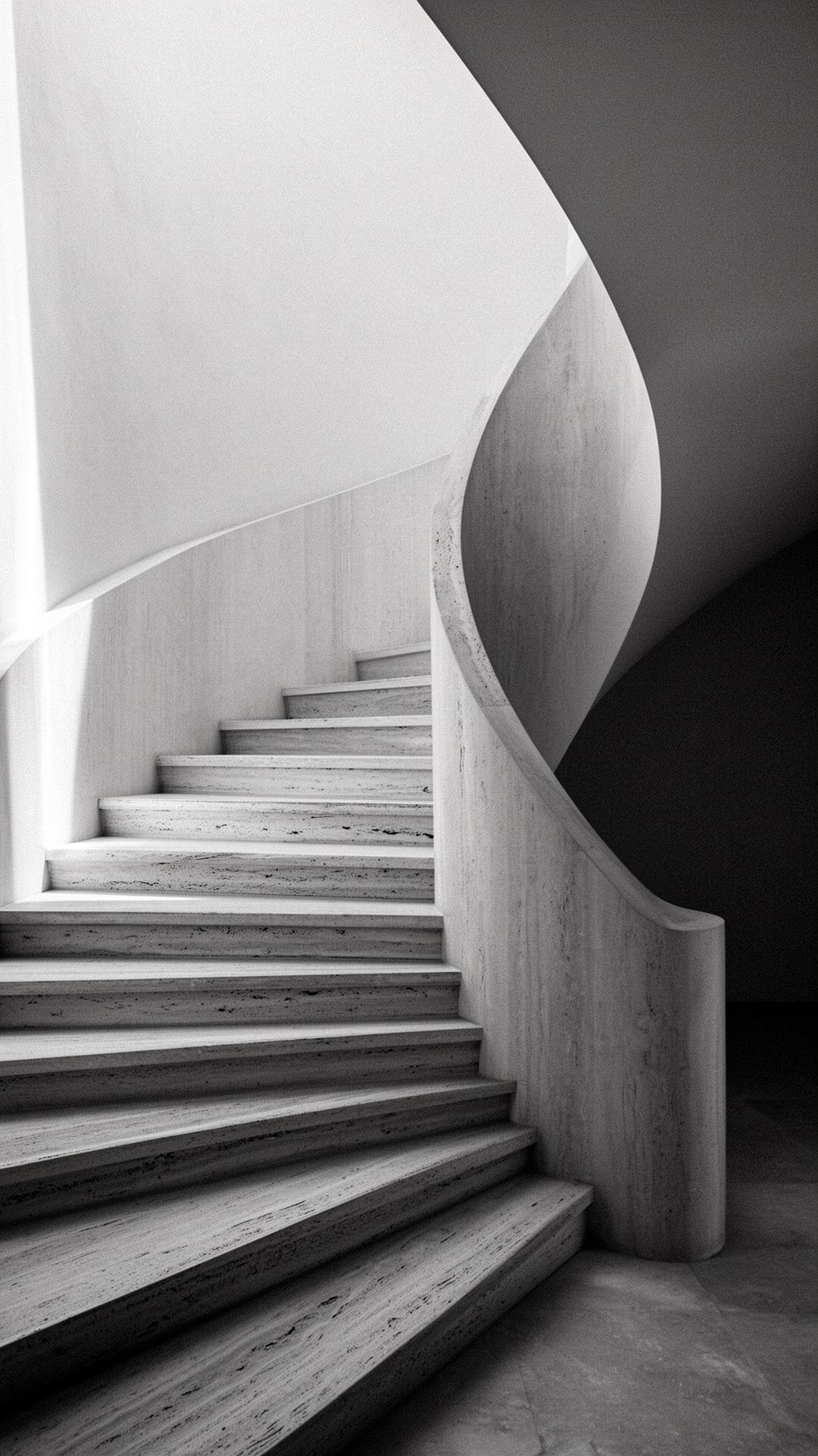 Sculptural travertine staircase
